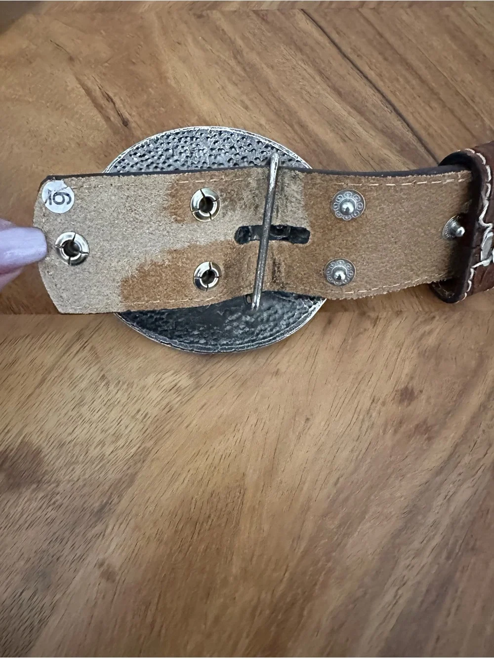 Nocona Belt Co. Turquoise Stone Calf Hair Tooled Leather Belt SZ 38 Western READ
